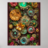 Abstracte Surreal Gears Flowers Steampunk Art Poster (Voorkant)