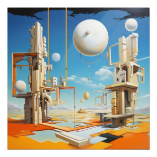 Abstracte surrealisme steden foto afdruk
