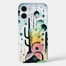 Abstracte surrealistische cactus wereldomslag iPhone 16 hoesje