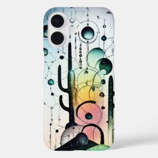 Abstracte surrealistische cactus wereldomslag iPhone 16 hoesje