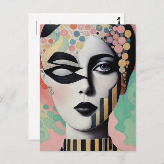 Abstracte surrealistische vrouw briefkaart (Voorkant / Achterkant)