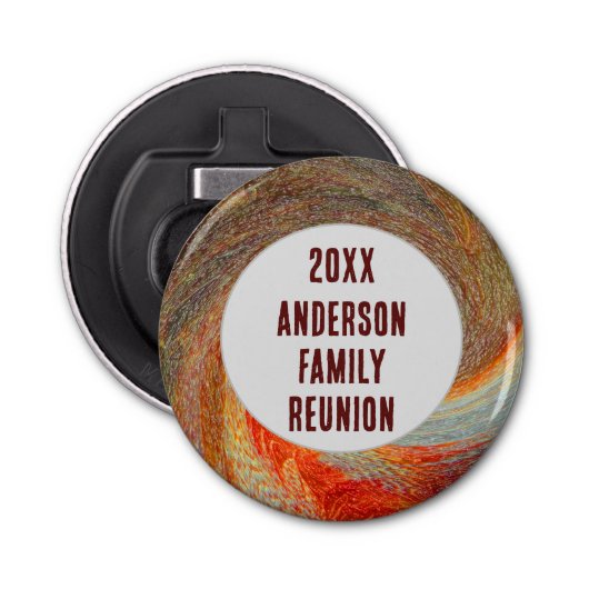 Abstracte Swirl Groovy jaarlijkse picknick familie Button Flesopener (Voorkant)