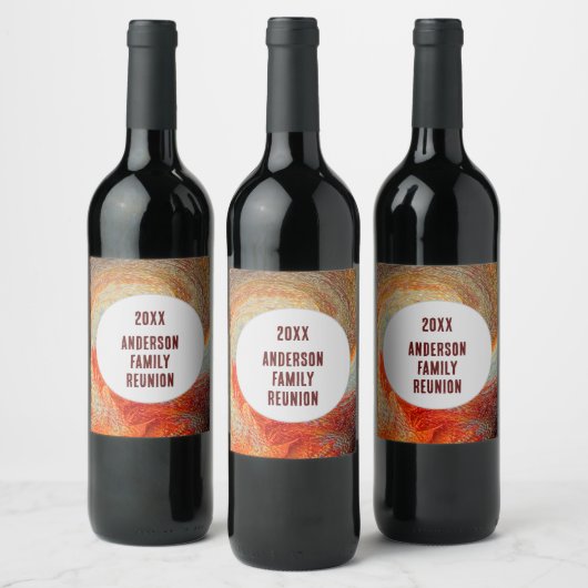 Abstracte Swirl Groovy Vibrant Family Reunion Wijn Etiket (Flessen)