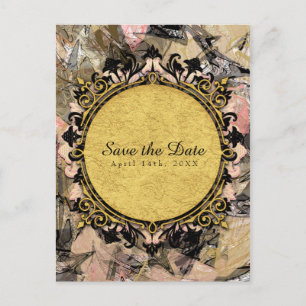 Abstracte Swirl Roze Zwart & Goud Save the Date Aankondigingskaart