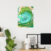 Abstracte Swirl Turquoise Green Ocean Wave Art Poster (Thuiskantoor)