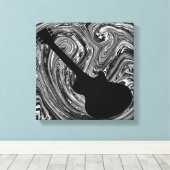 Abstracte Swirls Guitar Canvas Afdrukken, zwart-wi (Insitu (Houten vloer))