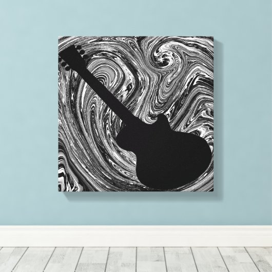 Abstracte Swirls Guitar Canvas Afdrukken, zwart-wi (Insitu (Houten vloer))