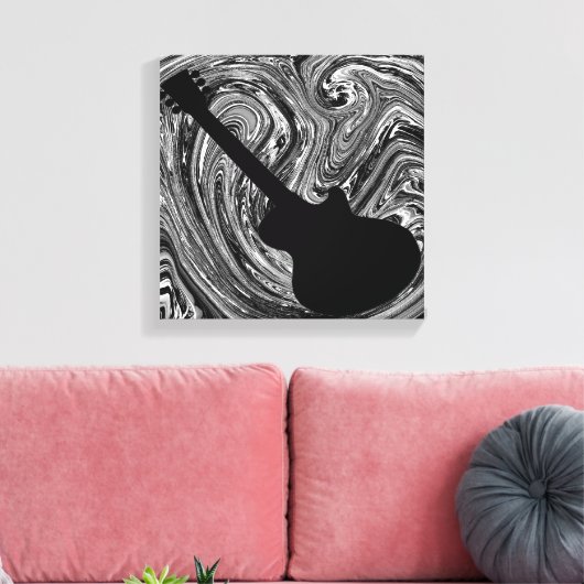 Abstracte Swirls Guitar Canvas Afdrukken, zwart-wi (Insitu (Woonkamer))