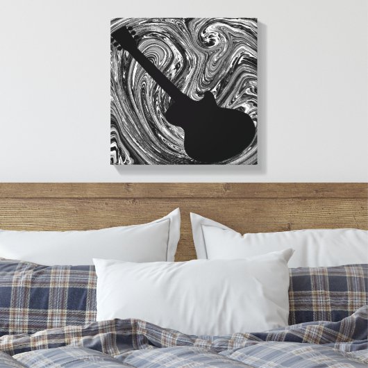 Abstracte Swirls Guitar Canvas Afdrukken, zwart-wi (Insitu (Slaapkamer))