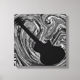 Abstracte Swirls Guitar Canvas Afdrukken, zwart-wi