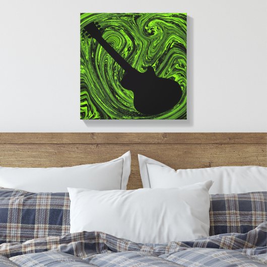Abstracte Swirls Guitar Canvas Print, groen (Insitu (Slaapkamer))
