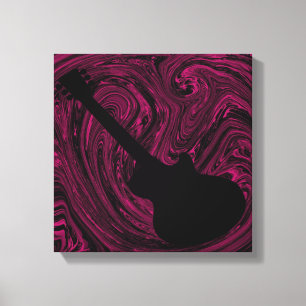 Abstracte Swirls Guitar Canvas Print, Magenta Afdruk