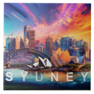 Abstracte Sydney Skyline Art Modern Tegeltje