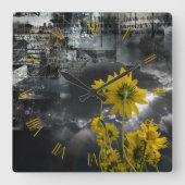 Abstracte symbolen en gele bloemen vierkante klok (Voorkant)