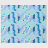 Abstracte symmetrie met vloeiende curven blauw cadeaupapier (Vlak)