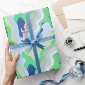 Abstracte symmetrie met vloeiende curven groen cadeaupapier