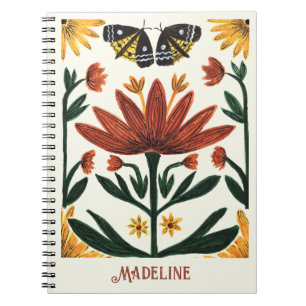 Abstracte symmetrische bloemen en motten notitieboek