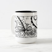 Abstracte tandwielMok in zwart-wit Tweekleurige Koffiemok (Voorkant links)