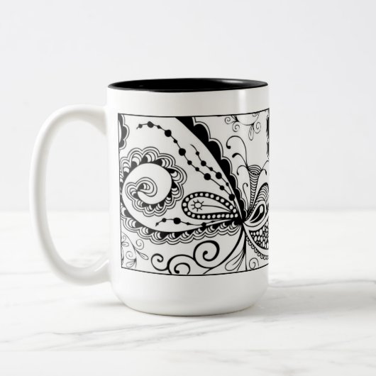 Abstracte tandwielMok in zwart-wit Tweekleurige Koffiemok (Links)