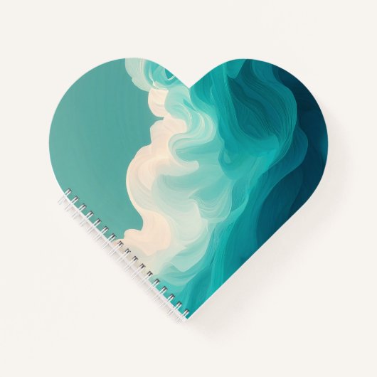 Abstracte teal en witte golvende golven notitieboek (Voorkant)