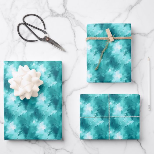 Abstracte Teal & Turquoise Verf Inpakpapier Vel (Voorkant)