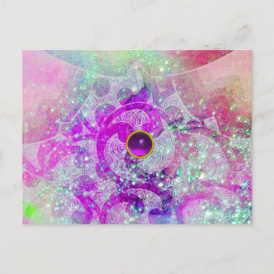 ABSTRACTE TEALBLAUWE, ROZE GOLVEN, GLINSTERINGEN,  BRIEFKAART