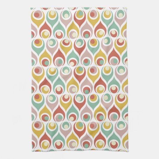 Abstracte teardrop vormen Mid Century Pattern Theedoek (Verticaal)