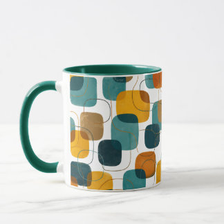 Abstracte Tegel- en Oker Vormgeving in Mid-Century Mok