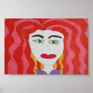 Abstracte tekening: gezicht van een roodharig meis poster