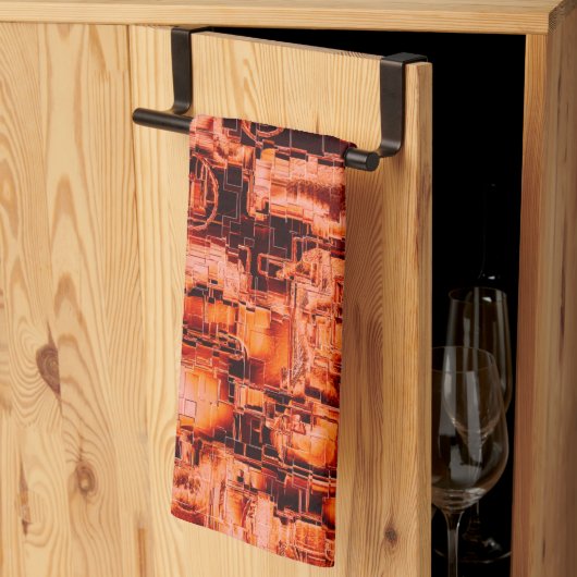 Abstracte tekening in mozaïekgesculpeerde koraalto theedoek (Derde Gevouwen)