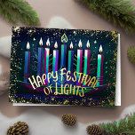 Abstracte Tekening Menorah Festival of Lights Blue Folie Feestdagenkaart<br><div class="desc">Abstracte Tekening van Menorah Festival of Lights Goud Blauw</div>