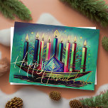 Abstracte tekening Menorah Happy Chanoeka Blauw Folie Feestdagenkaart<br><div class="desc">Abstracte tekening Menorah Happy Chanoeka Blauw</div>