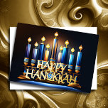 Abstracte tekening Menorah Happy Chanoeka Goud Bla Folie Feestdagenkaart<br><div class="desc">Tekening van Menorah Happy Chanoeka Gold Blue</div>