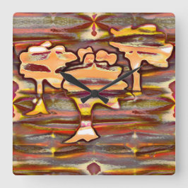 Abstracte tekening met beboste vlekken, kleurenafs vierkante klok