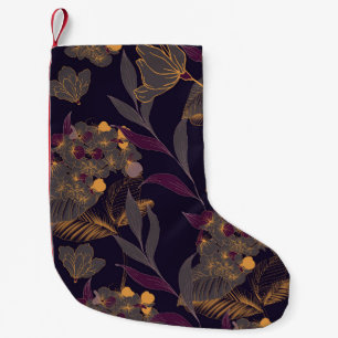 Abstracte tekening van bloemen en bladeren op een  kleine kerstsok