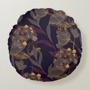 Abstracte tekening van bloemen en bladeren op een  rond kussen