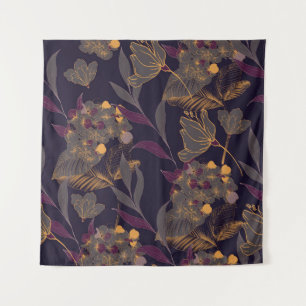 Abstracte tekening van bloemen en bladeren op een wandkleed