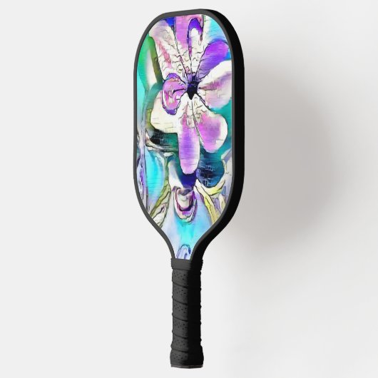 Abstracte tekening van kleurrijke bloemen pickleball paddle (Links)
