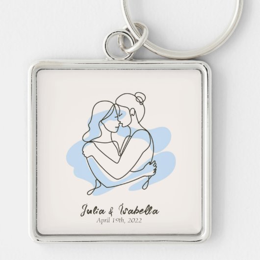 Abstracte Tekening van Lesbisch Paar Gepersonalise Sleutelhanger (Voorkant)