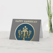 Abstracte tekening van Menora Goud Blauw Modern Feestdagen Kaart (Voorkant)