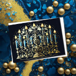Abstracte tekening van Menorah Gold Blue Feestdagen Kaart<br><div class="desc">Vakantiegerelateerde items ontworpen door Umua. Gedrukt en verzonden door Zazzle of hun gelieerde ondernemingen.</div>