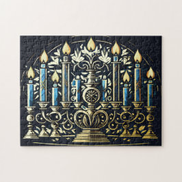 Abstracte tekening van Menorah Gold Blue Legpuzzel