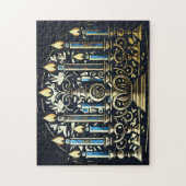 Abstracte tekening van Menorah Gold Blue Legpuzzel (Verticaal)