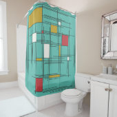 abstracte tekenlijnen uit de jaren 1940 douchegordijn (In situ)