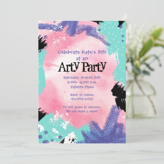 Abstracte tekenpartij uitnodigen kaart (Staand voorkant)