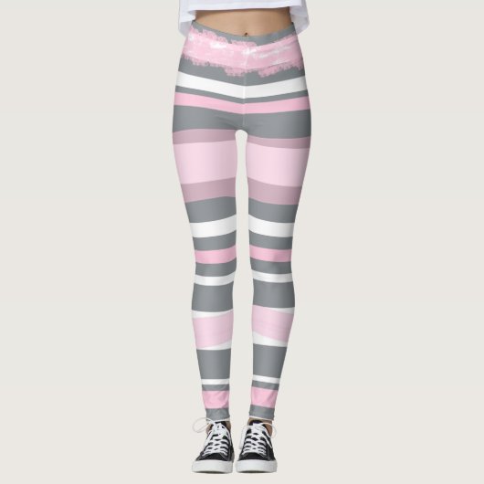 Abstracte tekenroze witte lijnen leggings (Voorkant)
