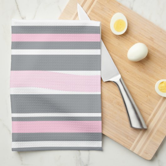 Abstracte tekenroze witte lijnen theedoek (Quarter Fold)