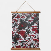 Abstracte tekens in zwart en rood hangend wandkleed (Voorkant)