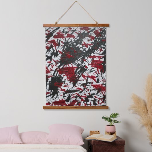Abstracte tekens in zwart en rood hangend wandkleed (Slaapkamer)