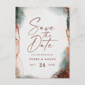 Abstracte Terra Cotta Fall Wedding Opslaan van de  Aankondigingskaart (Voorkant)